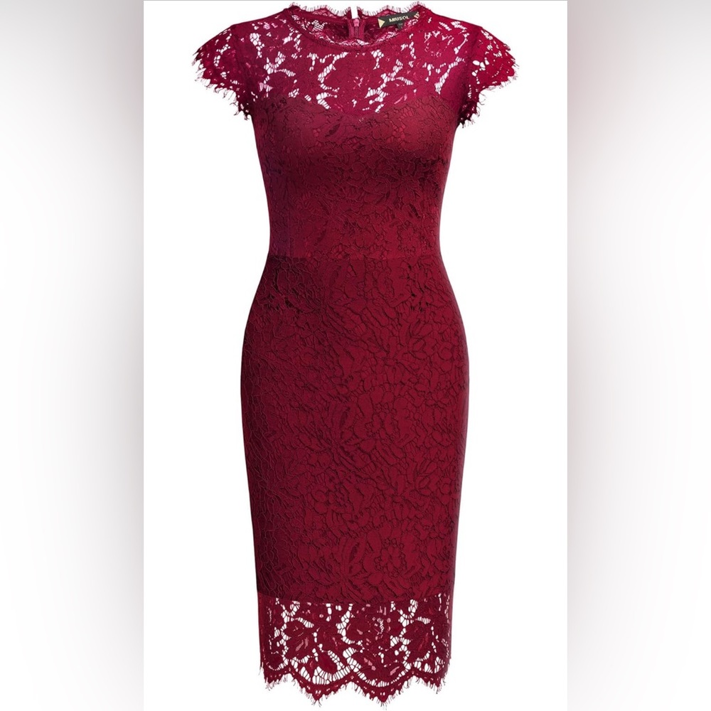Red Retro Floral Lace Slim Evening Cocktail Mini Dress, size large